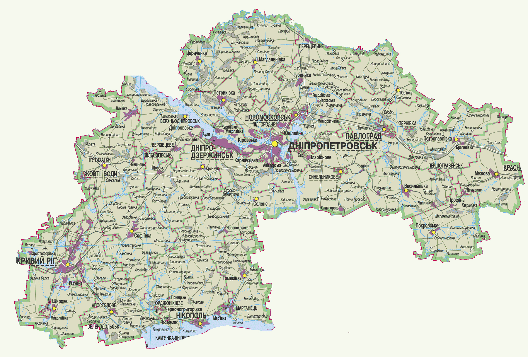 Карта украины запорожская область на русском с городами и областями подробная