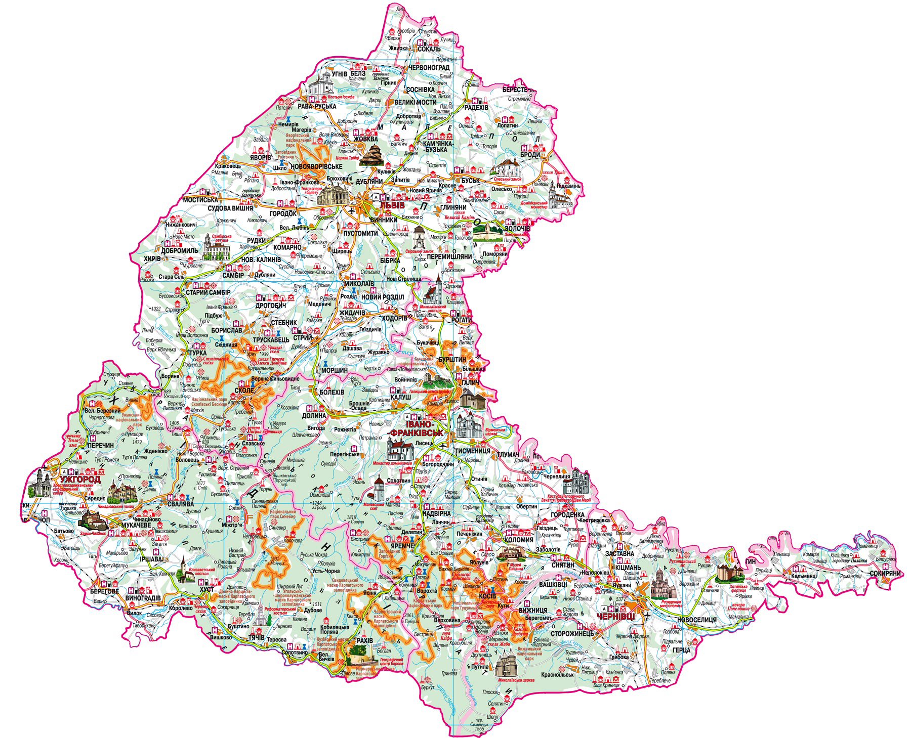 Карта львовской области с городами и селами на русском языке подробная
