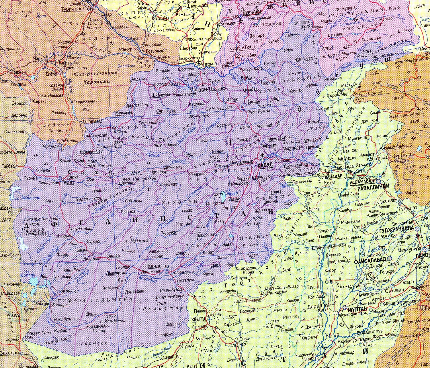 Карта афганистана на русском языке с городами подробная