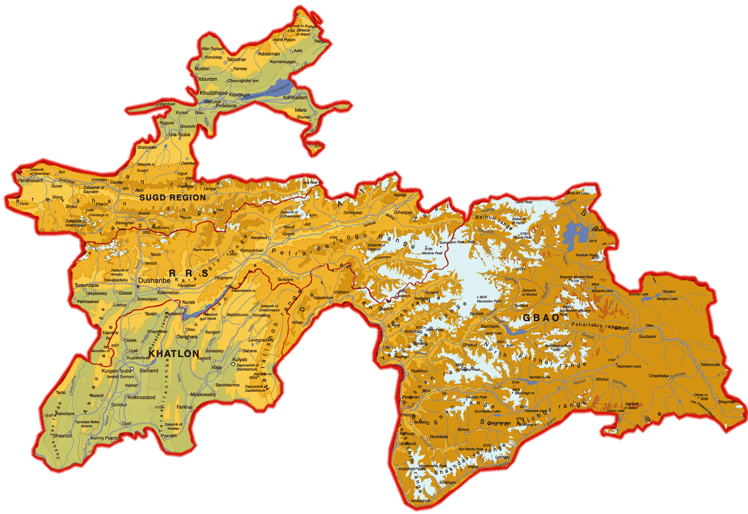 Политическая карта таджикистана на русском языке